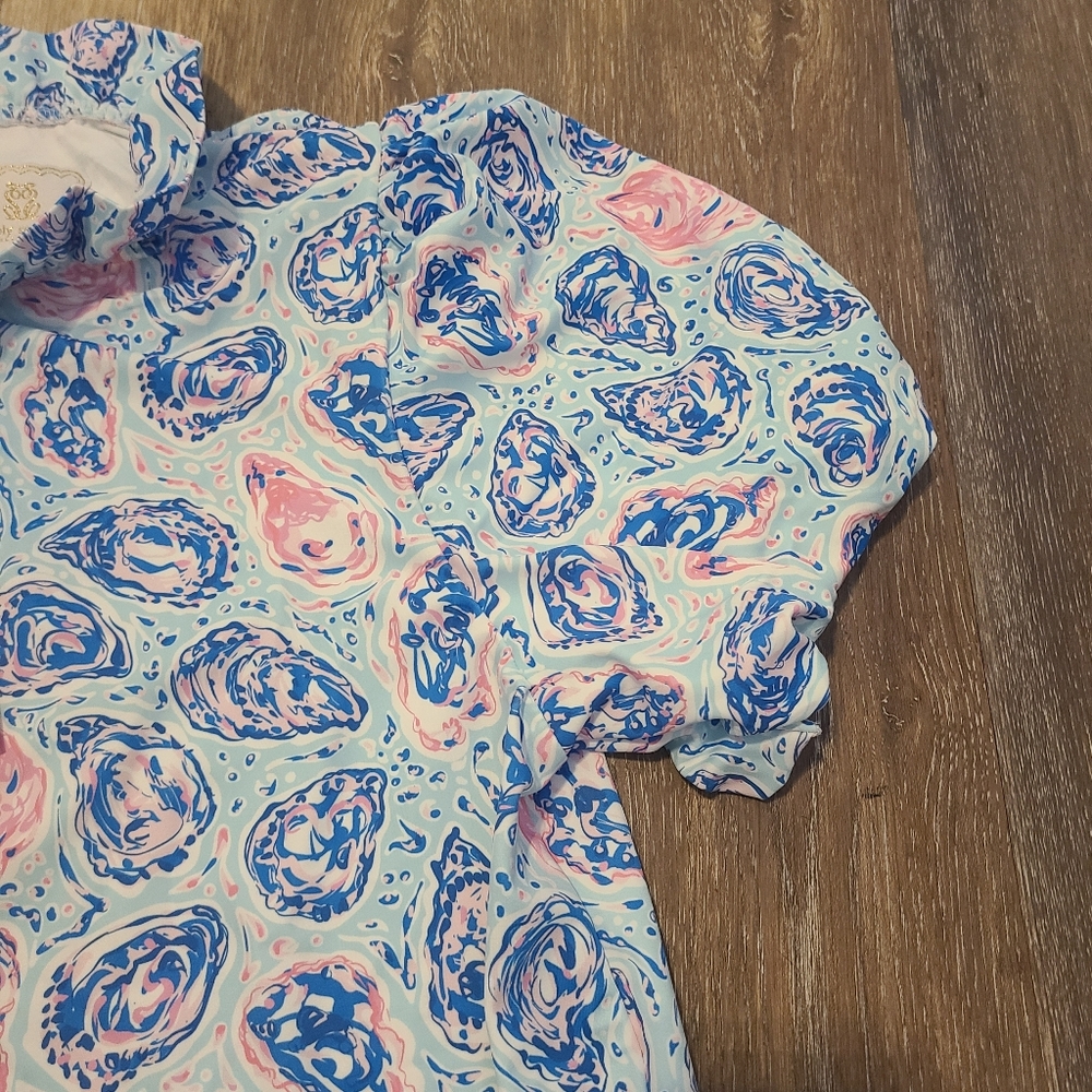 Simply Southern Blue and Pink Oyster Ruffle Neck Top NWT Tags XL - Picture 2 of 5